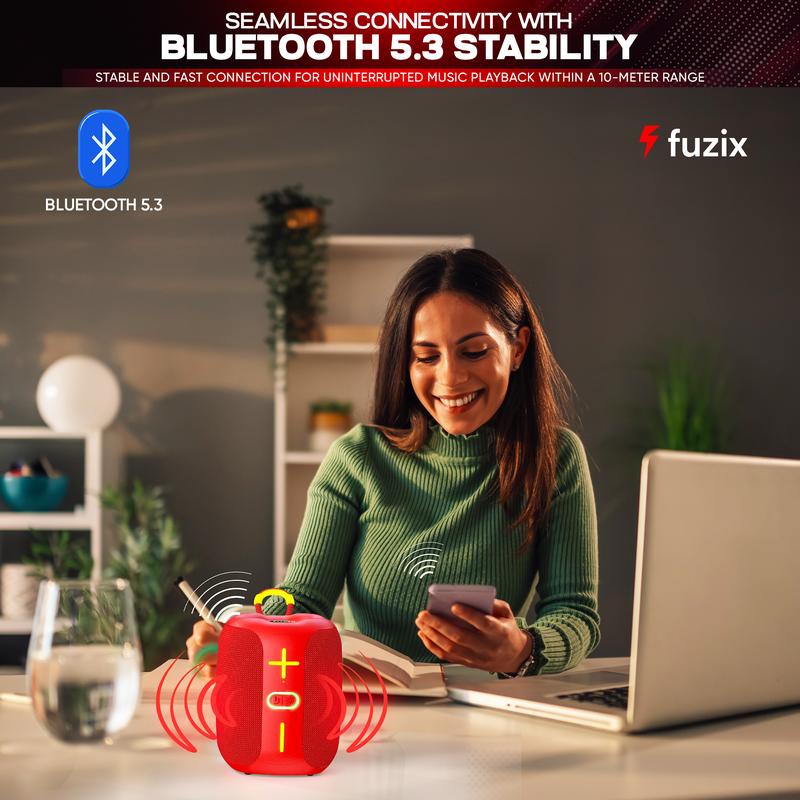 Fuzix TrekTone Portable Bluetooth Speaker High-Power, 360-Degree Stereo Sound, Bluetooth, LED Lights, TWS Function, FM Radio, MicroSD Card, USB Support, Wireless Speaker for Summer Gift, Durable Outdoor Audio Sound Machine for Camping, Back to School