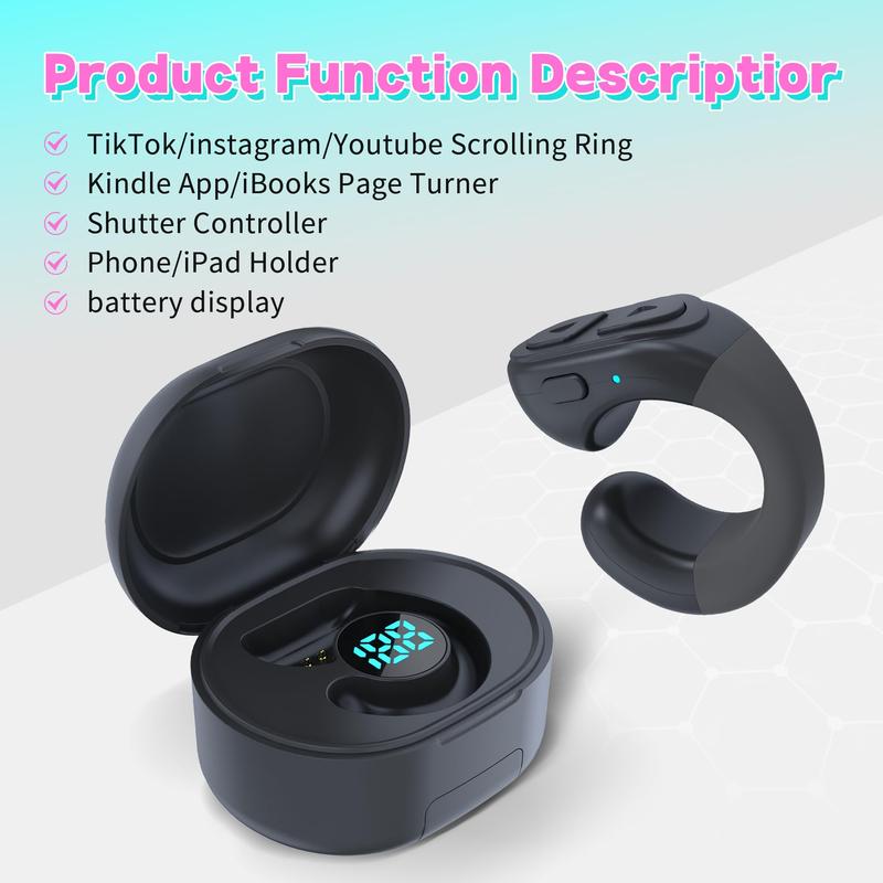 Remote Scrolling Ring for TikTok, Bluetooth Page Turner for iPad iPhone, Scroller Remote for TIK Tok, Camera Shutter Remote Control for iOS, Android