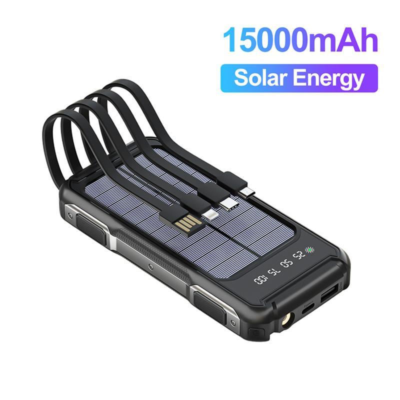 Solar Powered Portable Phone Charger Power Bank, 1 Count 15000mAh Solar Charger with USB C Input, Solar Power Bank, Portable Phone Charger for iPhone Samsung Google