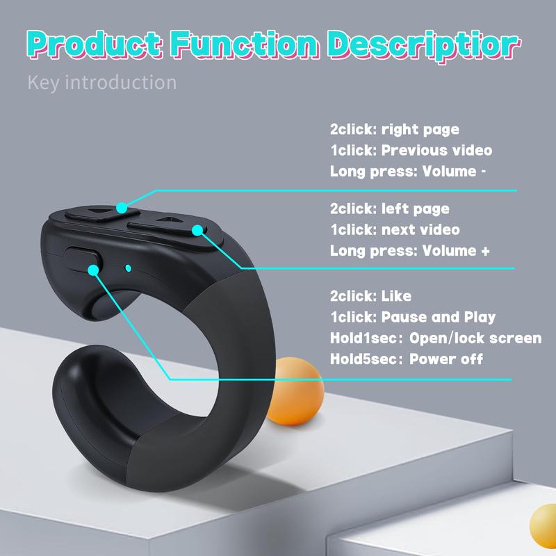 Remote Scrolling Ring for TikTok, Bluetooth Page Turner for iPad iPhone, Scroller Remote for TIK Tok, Camera Shutter Remote Control for iOS, Android