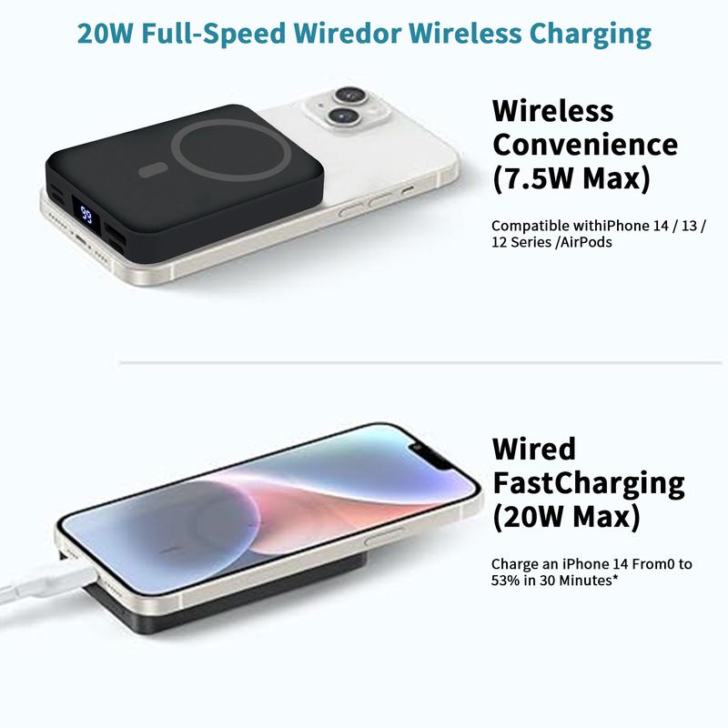 Vaiseke Magnetic Wireless Power Bank - 10000mAh Mag-Safe Portable Charger 22.5W PD Fast Charging with Built-in Cables LED Display, Magnetic Battery Pack for iPhone 16 15 14 13 12 Pro Mini Pro Max