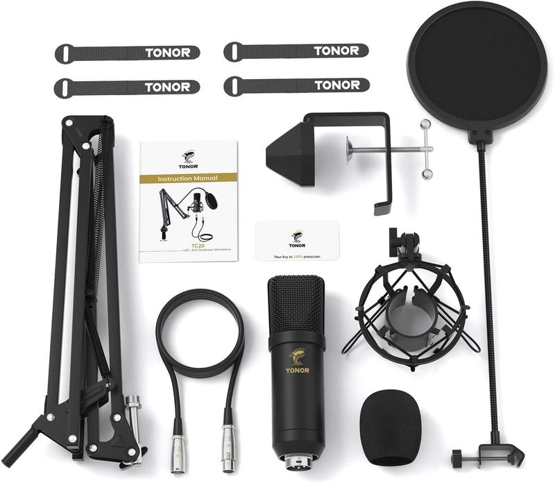 TONOR XLR Condenser Microphone, Professional Cardioid Studio Mic Kit with T20 Boom Arm, Shock Mount, Pop Filter for Recording, Podcasting, Voice Over, Streaming, Home Studio, YouTube (TC20)