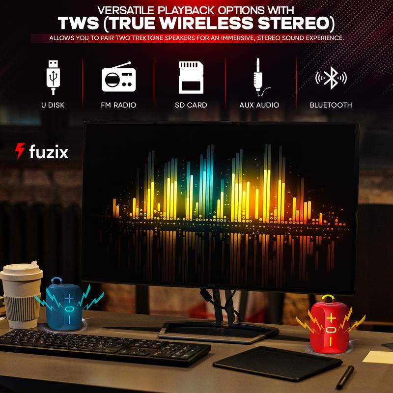 Fuzix TrekTone Portable Bluetooth Speaker High-Power, 360-Degree Stereo Sound, Bluetooth, LED Lights, TWS Function, FM Radio, MicroSD Card, USB Support, Wireless Speaker for Summer Gift, Durable Outdoor Audio Sound Machine for Camping, Back to School