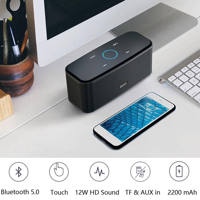 DOSS SoundBox Touch Wireless Bluetooth Speaker with 12W HD Sound and Bass, IPX5 Waterproof, 20H Playtime, Touch Control, Handsfree,Audio,Smartphone