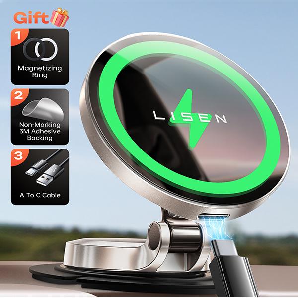 LISEN Magsafe Car Mount Charger 15W Fast Charging Wireless Magnetic Charging Smartphone Cellphone Electronic Mobile