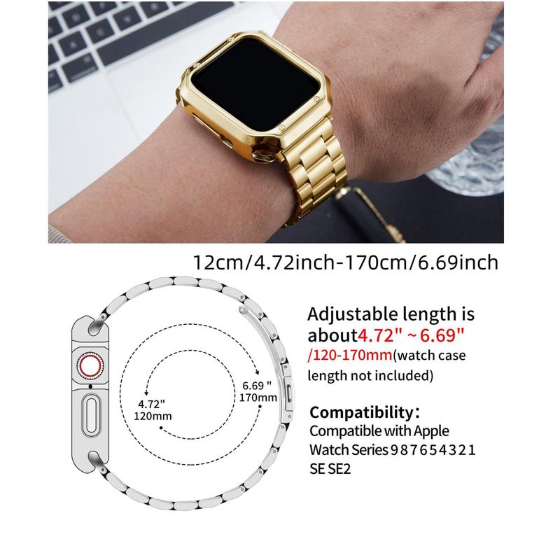 Stainless Steel Watch Band & TPU Cover Set, 1 Set Smart Watch Link Bracelet Band & Case, Smartwatch Band & Case for iWatch 9 8 7 6 5 4 3 2 1 SE