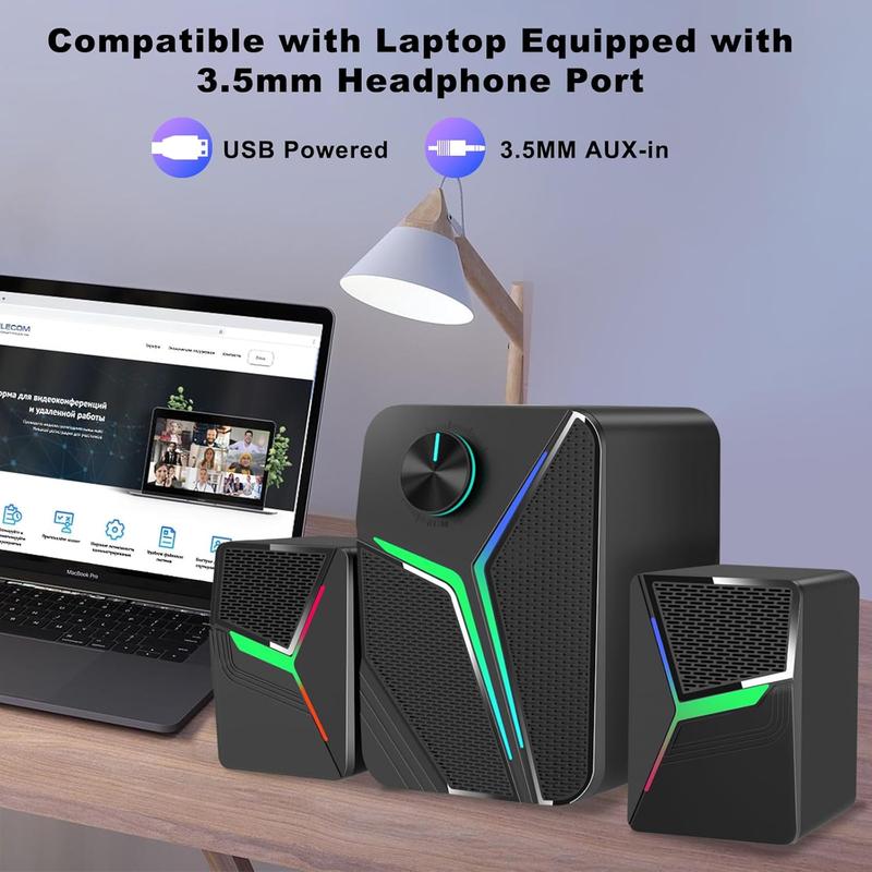 LENRUE 2.1 Computer Speakers for Desktop with Subwoofer, PC Speakers with light,11W Stereo Desktop Speaker with Enhanced Bass,USB Powered Speaker with AUX-in for Laptop Tablet Monitor-N191