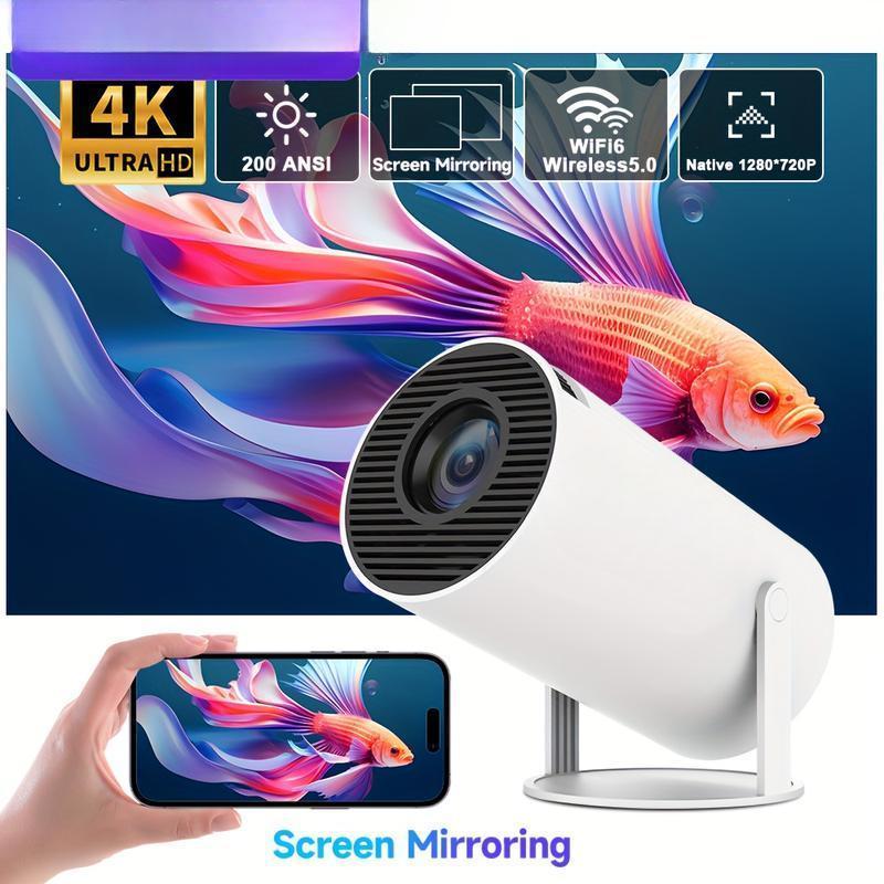 HY300 Pro Mini Portable Projector, 4K 260 ANSI Smart Projector With WiFi 6 BT 5.0, Screen Adjustment, 180 Degree Rotation, Home Video Projector