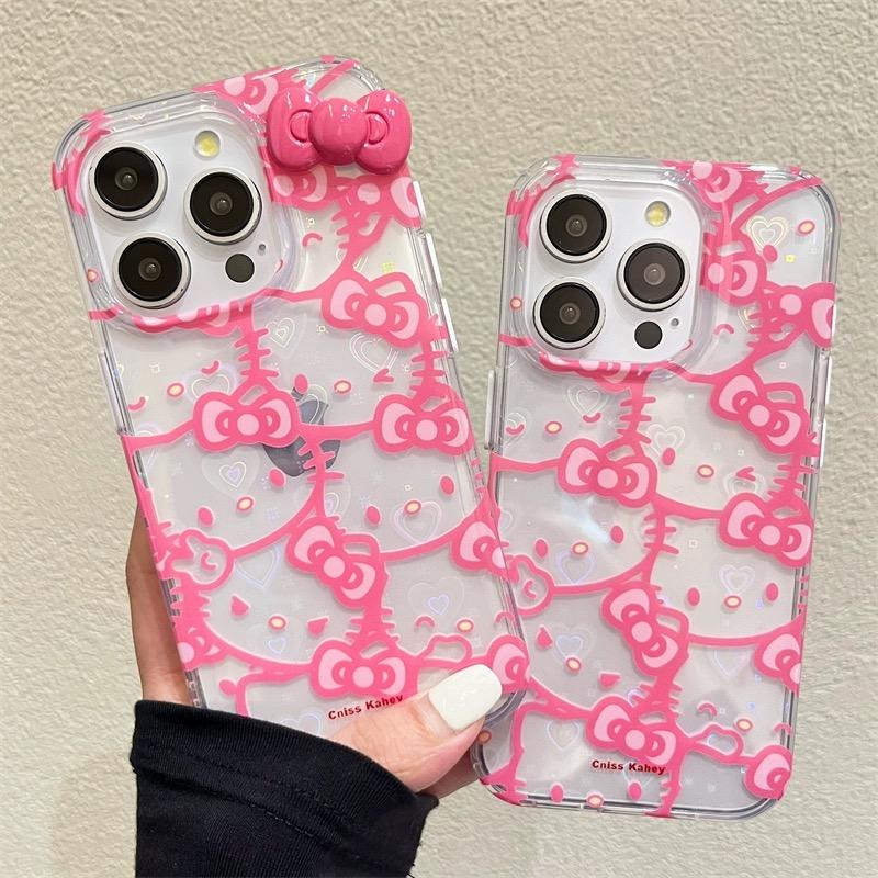 Pink Cute Cartoon Full Screen Fashion KT Phone Case For iPhone 15 14 13 Pro Max MAX  Girl Laser Cover