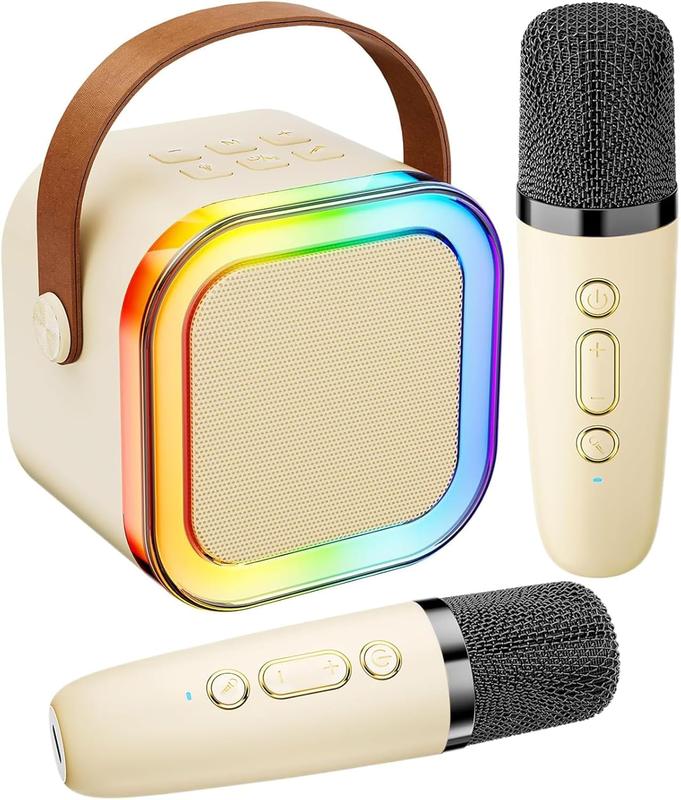 Children and adults karaoke machine, portable Bluetooth mini karaoke microphone, singing speaker with 2 wireless microphones and lights, suitable for all smartphone toys, birthdays, families, and family gatherings