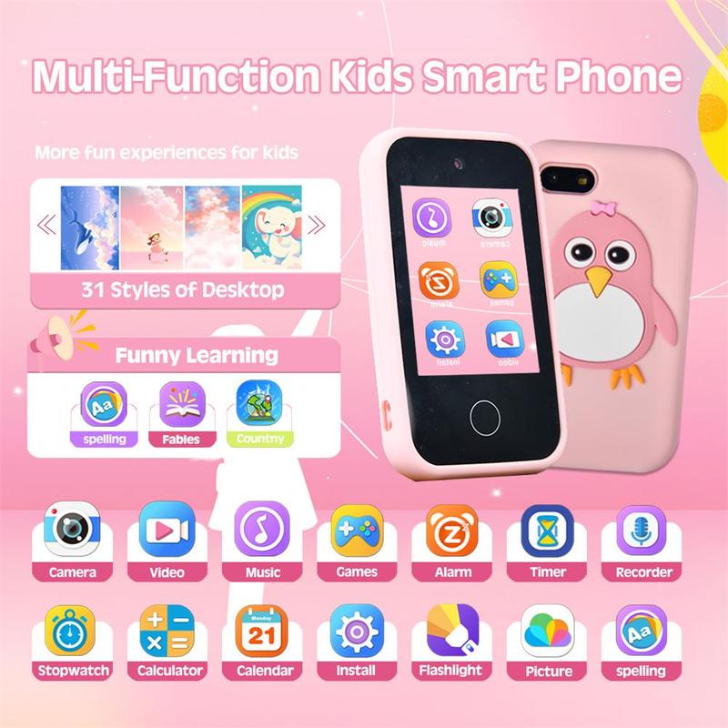 KGG Mini Phone Toy with 32G SD Card, Student Smart Phone Funny Learning Education Tool, Music Game Player Alarm Clock Calculator Flashlight Dual Camera Phone Toy