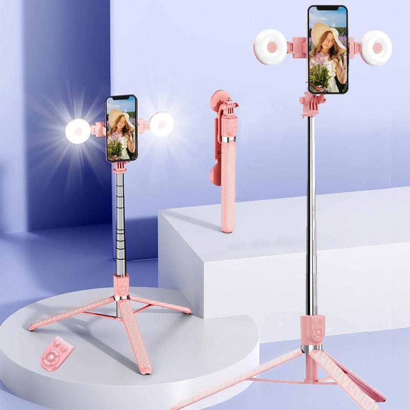 Wireless Selfie Stick with Fill Light, Portable Phone Selfie Tripod with Remote Control, Retractable Phone Photography Tripod for Live Streaming, Vlogging, Selfie Accessories