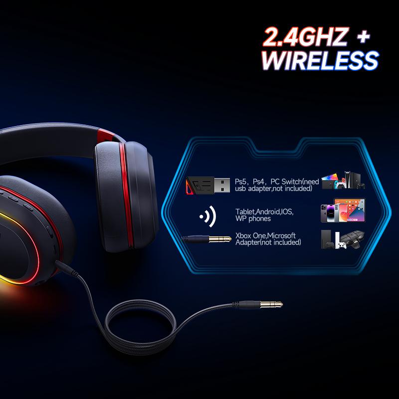 [Holiday Audio Extravaganza]Kofire UG-05 Wireless Gaming Headset, 2.4G Bluetooth, Tri-Mode, ENC Mic, RGB Lights, 3D Vibration, Electronic Audio Earbud, For PC PS4 PS5 Switch Audio Earbud Headphone