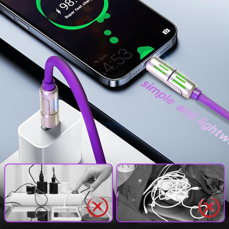 USB C Cable, 240W 4 in 1 MultiCharging Cable USB Charger Cablewith Breathing Light, Combo LPort Type C USB A Fast ChargingCord for iPhone Pro Max LaptopSamsung Device Charging, 5FT-Purple