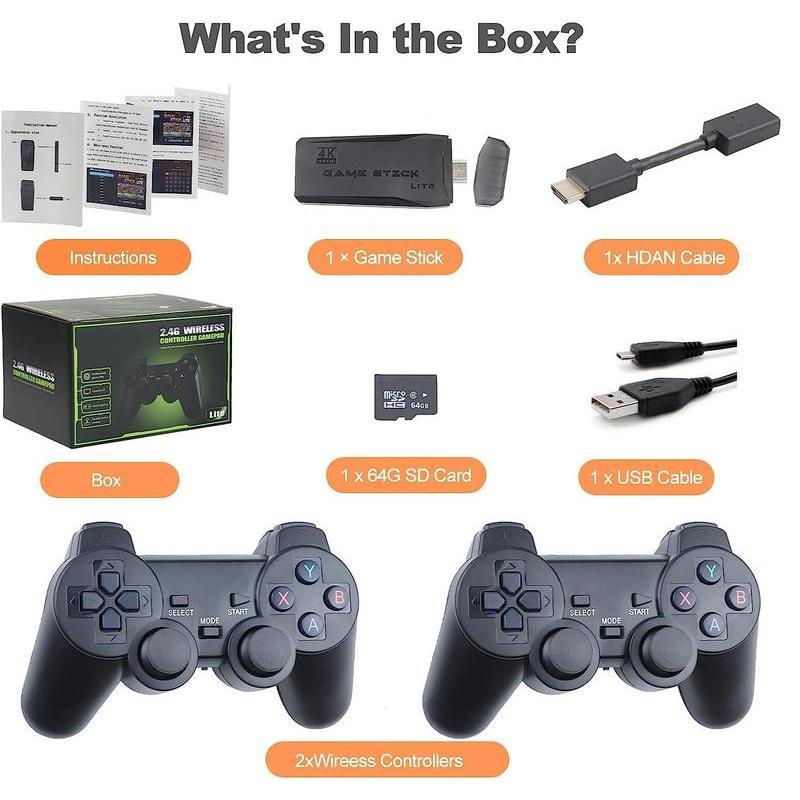 Wireless Retro Game Console, Retro Stick with Built-in 9 Emulators, 20,400+ Games, 4k Hdmi Output, and 2.4GHz Wireless Controller, Plug and Retro Play Video Games for Tv (64 G)