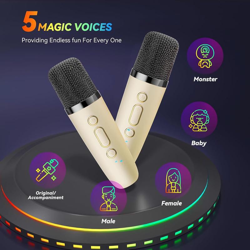 Children and adults karaoke machine, portable Bluetooth mini karaoke microphone, singing speaker with 2 wireless microphones and lights, suitable for all smartphone toys, birthdays, families, and family gatherings