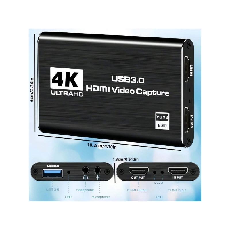 4K High-Definition Game Capture Card - USB3.0 Video Capture Device for , PS5, PS4, Switch, Digital SLR Camera - 1080P 60FPS HDMI Passthrough, OBS Twitch Live Streaming and Recording Compatible for For Christmas Gifts for Men