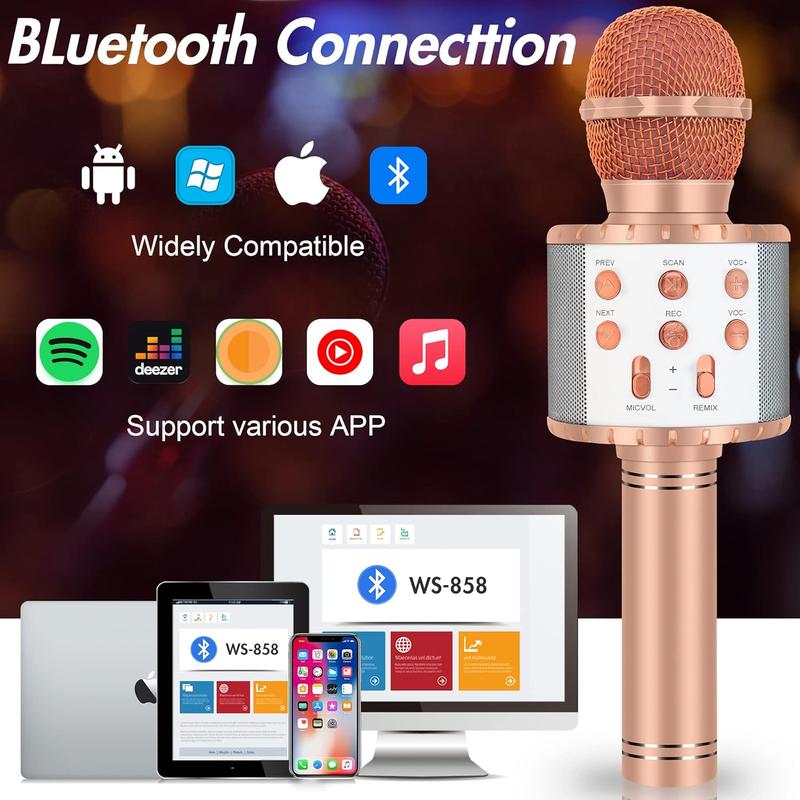 Karaoke Microphone for , Fun Toys Karaoke Machine with  & LED Lights, Home KTV Birthday Party Player, for 5 6 7 8 9 10+  Girls Boys Teens (Rose )