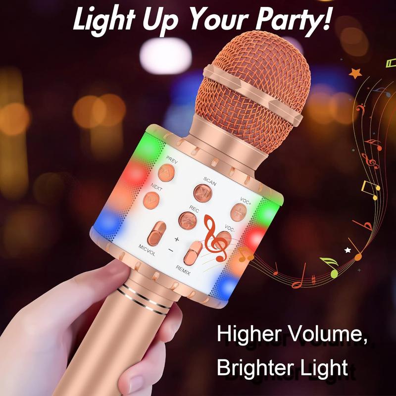 Karaoke Microphone for , Fun Toys Karaoke Machine with  & LED Lights, Home KTV Birthday Party Player, for 5 6 7 8 9 10+  Girls Boys Teens (Rose )