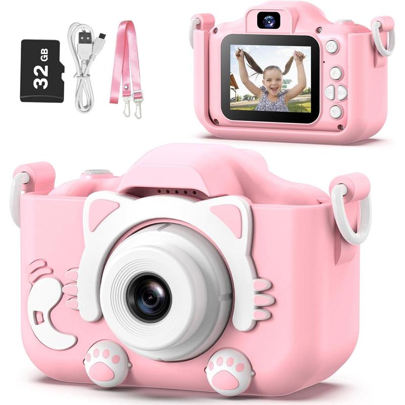 Kids Camera Toys for 3-8 Year Old Boys,Children Digital Video Camcorder Camera with Cartoon Soft Silicone Cover, Best Chritmas Birthday Festival Gift for Kids - 32G SD Card Included