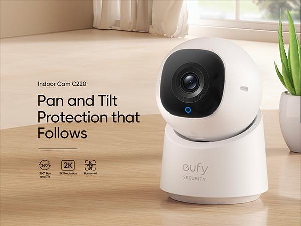 eufy Security Indoor Cam C220 | 2K Resolution Smart Security Camera with 360° coverage, Human Motion Detection, AI Tracking, Compatible with Alexa and Google Assistant, Night Vision