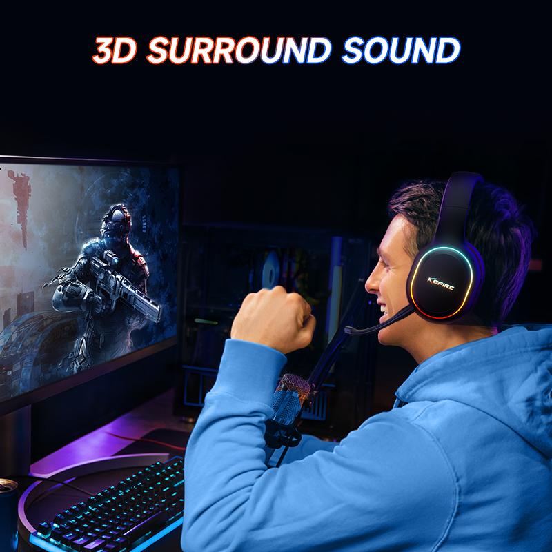 [Holiday Audio Extravaganza]Kofire UG-05 Wireless Gaming Headset, 2.4G Bluetooth, Tri-Mode, ENC Mic, RGB Lights, 3D Vibration, Electronic Audio Earbud, For PC PS4 PS5 Switch Audio Earbud Headphone