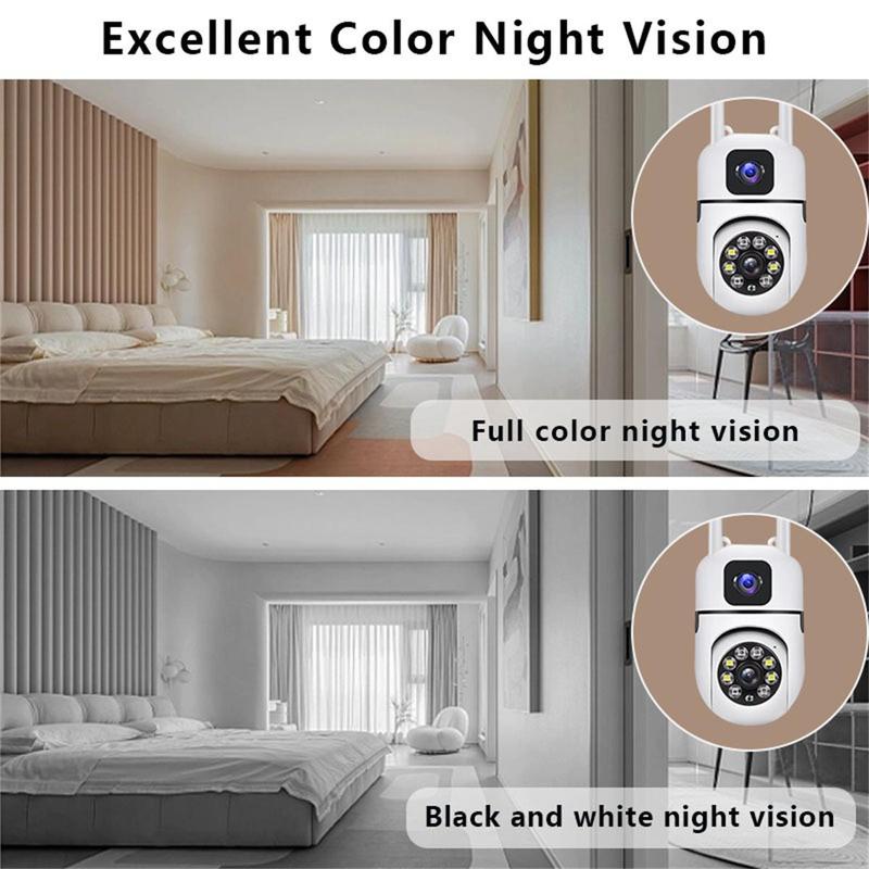 3K Indoor Security Camera, 1 Count 2.4GHz WiFi Security Camera, 360° Rotation Home Camera with Dual Lens & Color Night Vision, 2-way Audio & Loop Recording Home Security Camera