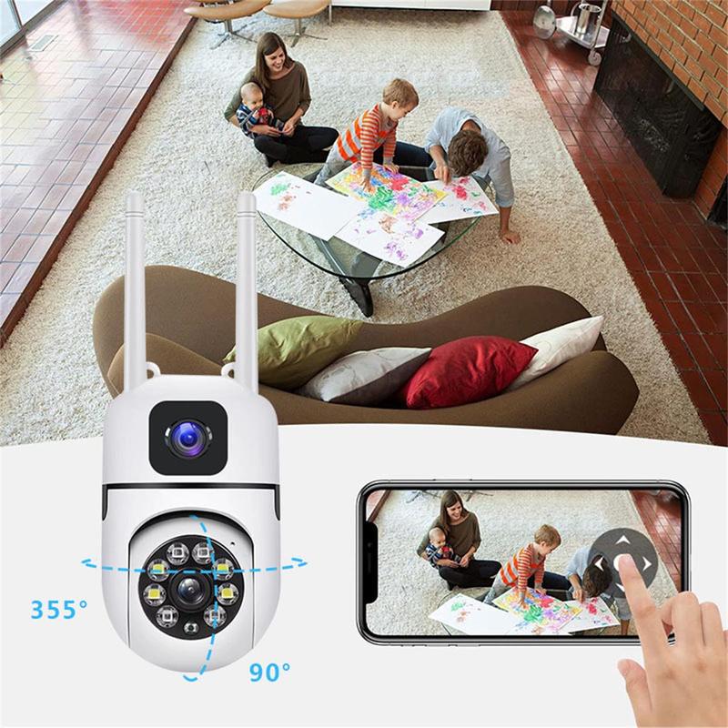 3K Indoor Security Camera, 1 Count 2.4GHz WiFi Security Camera, 360° Rotation Home Camera with Dual Lens & Color Night Vision, 2-way Audio & Loop Recording Home Security Camera