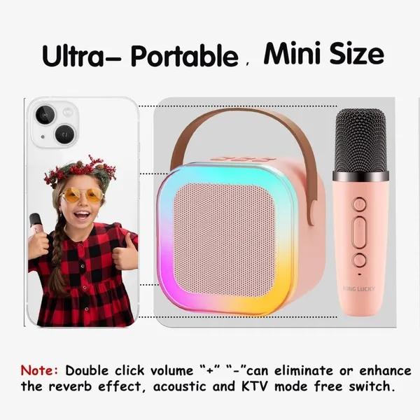 Hot-selling new portable mini karaoke speaker, equipped with 2 wireless microphones, a music toy with LED lights, a great choice for Christmas gifts.