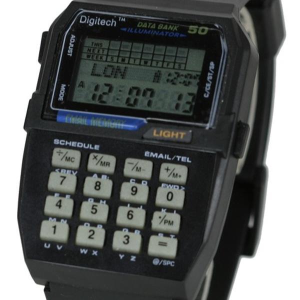 Vintage Retro Black Rubber Data Bank Digital Calculator Multifunction Smart Watch Wearable Devices