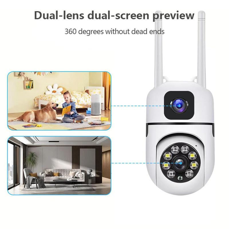 3K Indoor Security Camera, 1 Count 2.4GHz WiFi Security Camera, 360° Rotation Home Camera with Dual Lens & Color Night Vision, 2-way Audio & Loop Recording Home Security Camera