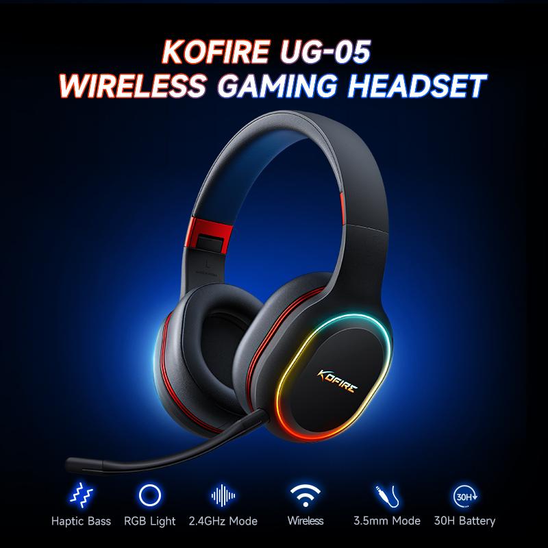 [Holiday Audio Extravaganza]Kofire UG-05 Wireless Gaming Headset, 2.4G Bluetooth, Tri-Mode, ENC Mic, RGB Lights, 3D Vibration, Electronic Audio Earbud, For PC PS4 PS5 Switch Audio Earbud Headphone