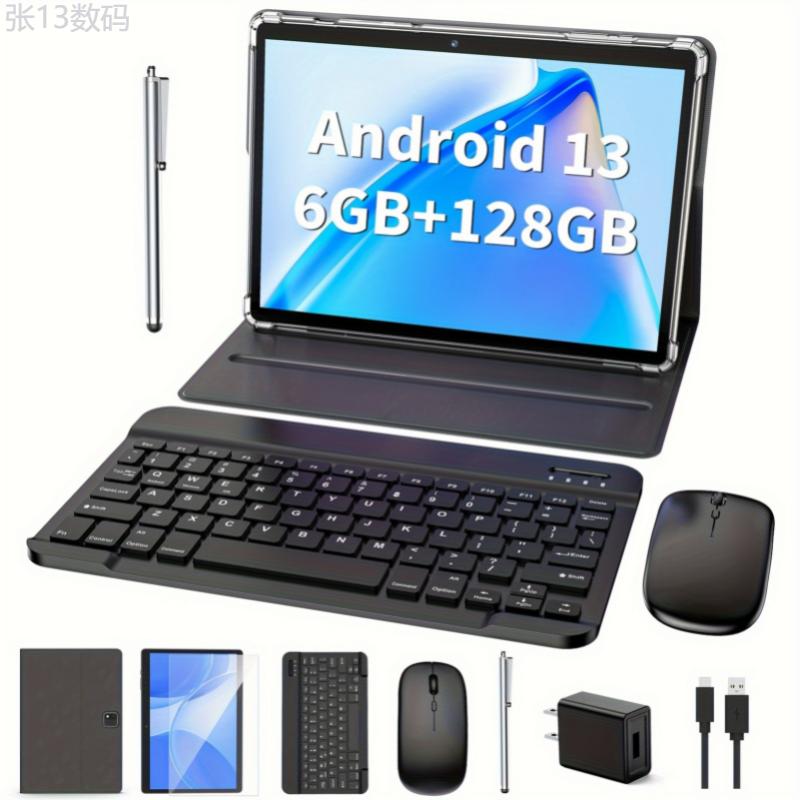 Tablet With Keyboard, 2 In 1 Tablet, 6GB+128GB, 1TB Expand, Android 13 Tablet, 10 Inch Tablet With Case, Mouse, Stylus, 2.4G 5G WiFi, GPS, Tablet PC Charging Communication Electronic Plastic Radio Rechargeable