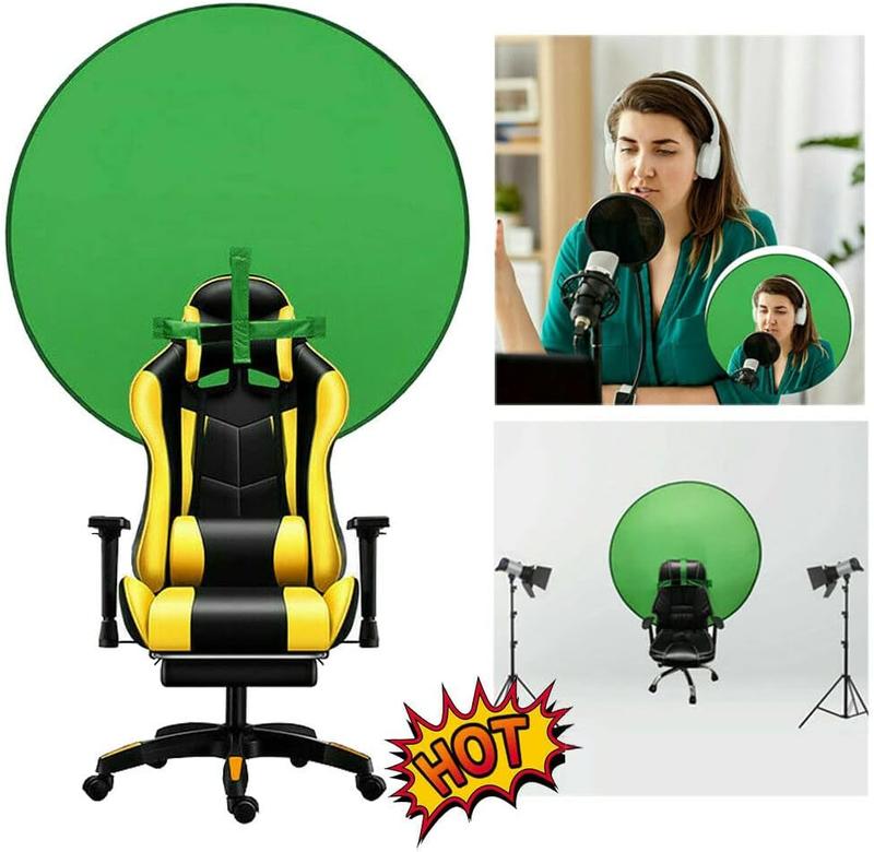 CAMOLA Portable Webcam Background, 75cm 110cm 142cm Collapsible Green Background for Video Chats, Zoom, Skype, Video, Photo, Single-Side Chromakey Green Screen for Chair