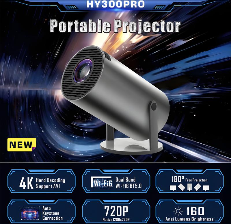 Haoye HY300 Black Warrior Color Projector with Andriod TV 11.0,5G WiFi Bluetooth Portable Projector 4k Support,Outdoor Movie Projector Compatible, IOS, Android