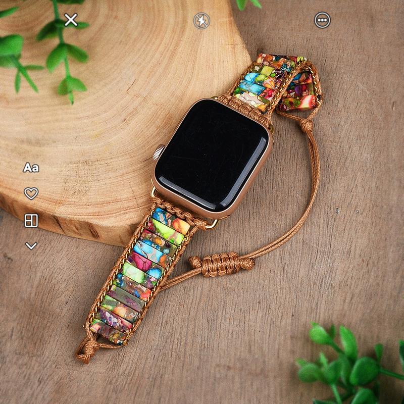 Boho Stone Bracelet Compatible with iWatch Band 38 40mm Women, Handmade Chakra Energy Natural Stone Summer Colorful Stone Strap for iWatch Series 9 8 7 6 5 4 3 2 1 SE Ultra Accessories Wearable