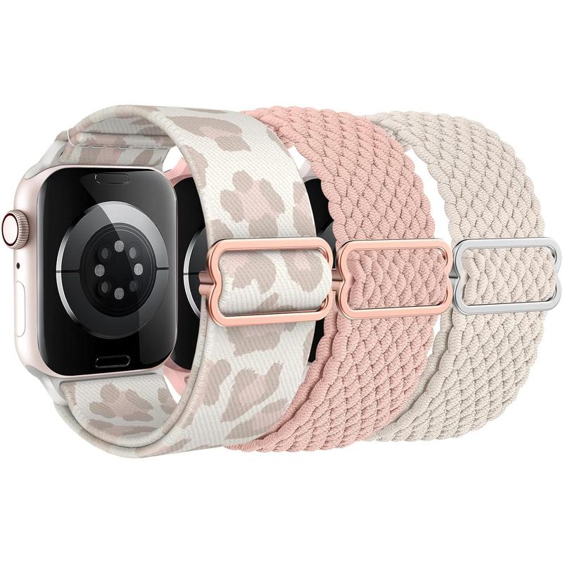 Stretchy Bands Compatible for Apple Watch Band Women 38mm 40mm 41mm 42mm 44mm 45mm 49mm, Nylon Braided Breathable Straps for iWatch Series 9 8 7 6 SE 5 4 3 2 1 Ultra Ultra 2