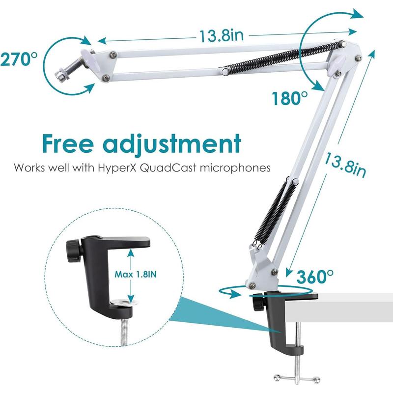 White Boom Arm for  QuadCast S - White Mic Arm Compatible with  Quadcast White Microphone, Premium White QuadCast S Microphone Boom Arm Stand by