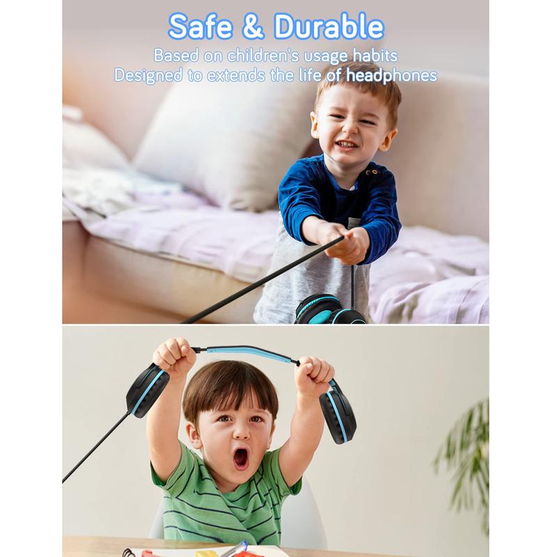 Kids Headphones with Microphone, Safe Volume Limiter 85 94dB, Wired Headphones for Kids, Adjustable Headband, Stereo Headphones for Boys & Girls, Enfant Headphones for Online School Travel