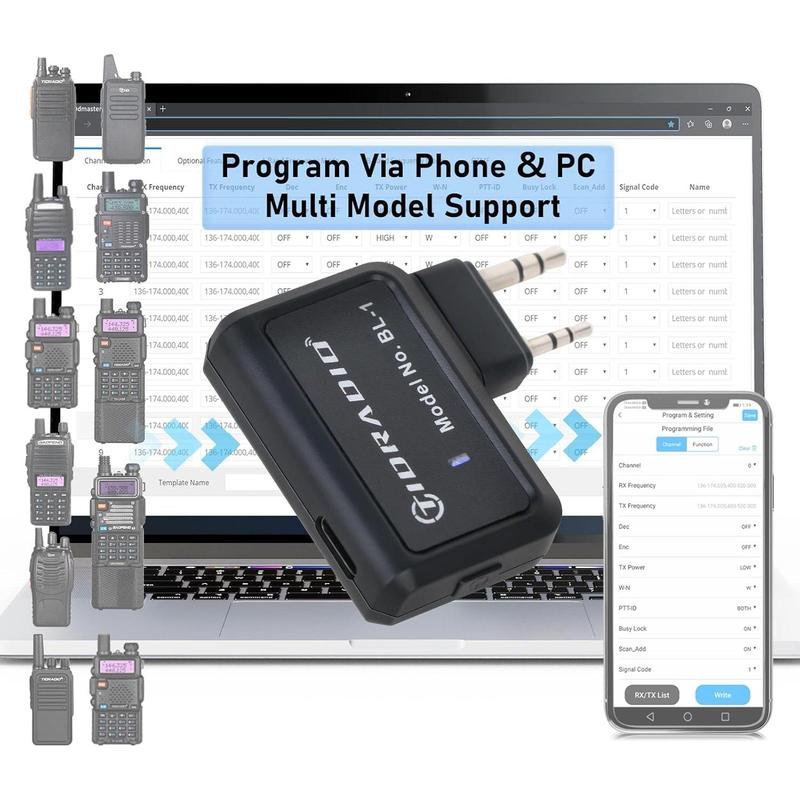 Wireless Programmer Adapter for Ham Radio - Compatible with Baofeng UV-5R and More - Easy APP and PC Programming, No Driver Issues