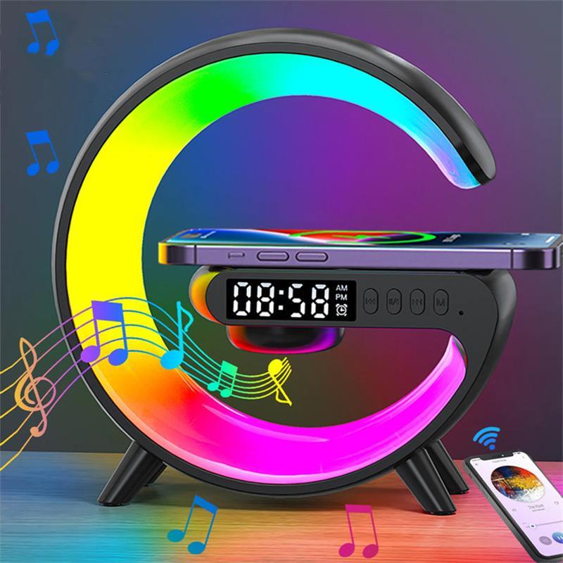 [Black Friday] RGB Night Light Lamp Multifunctional Wireless Audio Speaker, Multifunctional Wireless Speaker with Alarm Clock, Rechargeable Speaker, Wireless Charger Station for Smartphone