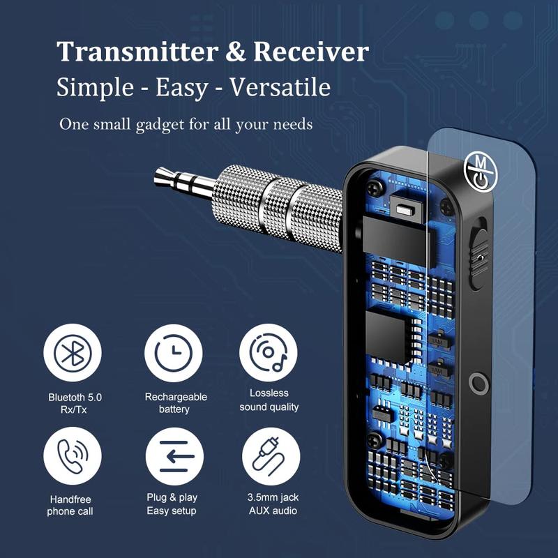 Bluetooth Transmitter Receiver Wireless Adapter: 3.5mm Aux Jack Stereo Audio Input Output - for TV Car Headphone Speakers iPhone PC Car Bluetooth