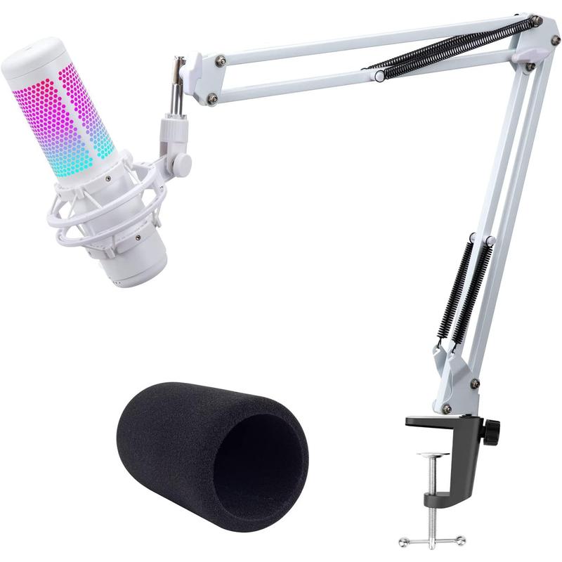 White Boom Arm for  QuadCast S - White Mic Arm Compatible with  Quadcast White Microphone, Premium White QuadCast S Microphone Boom Arm Stand by