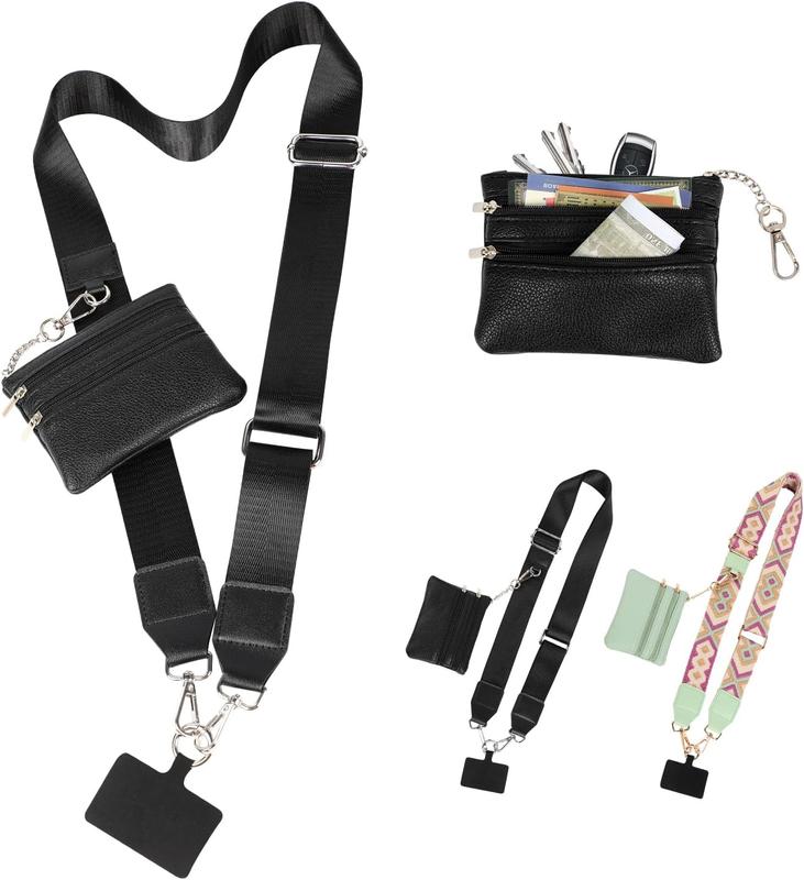 Phone Strap with Zippered Pouch, Clip and Go Strap for Phone with Wallet Crossbody, Phone Crossbody Strap