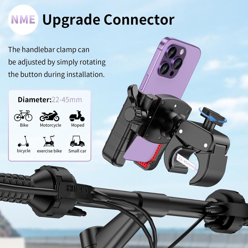 Bike Phone Mount Holder - 360° Rotating Motorcycle Phone Mount, Camera-Friendly, for Electric Scooters, Bikes, Fits iPhone & Android 4.5-7.0 inches