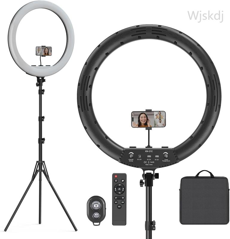 Aluminum Alloy Ring LED Light with Adjustable Tripod Stand, Dimmable Photography Video Lighting Kit CRI 97+ with Wireless Bluetooth Remote Controller for Computer Streaming iPhone iPad Selfie Camera Recording YouTube TikTok Zoom