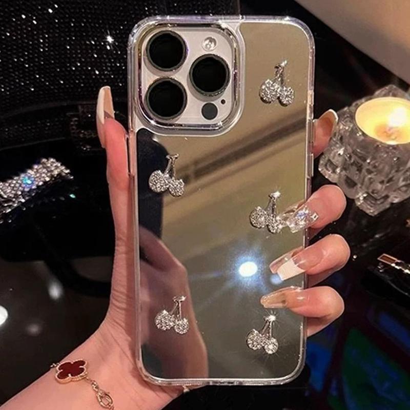 Rhinestone Decor Phone Case, Fashion Mirror Phone Protective Case for iPhone 16 Series, Anti-drop Phone Cover Compatible with iPhone 15 14 13 12 11 Pro Max