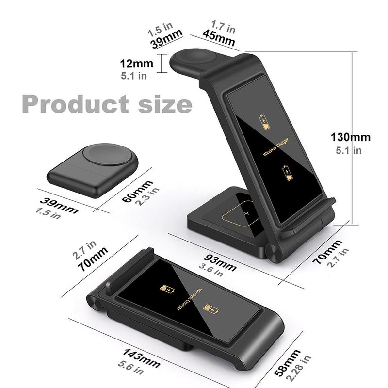 FDGAO 3 in 1 Fashionable Wireless Charger, Foldable Fast Charging Station, Multifunctional Charging Station for Samsung