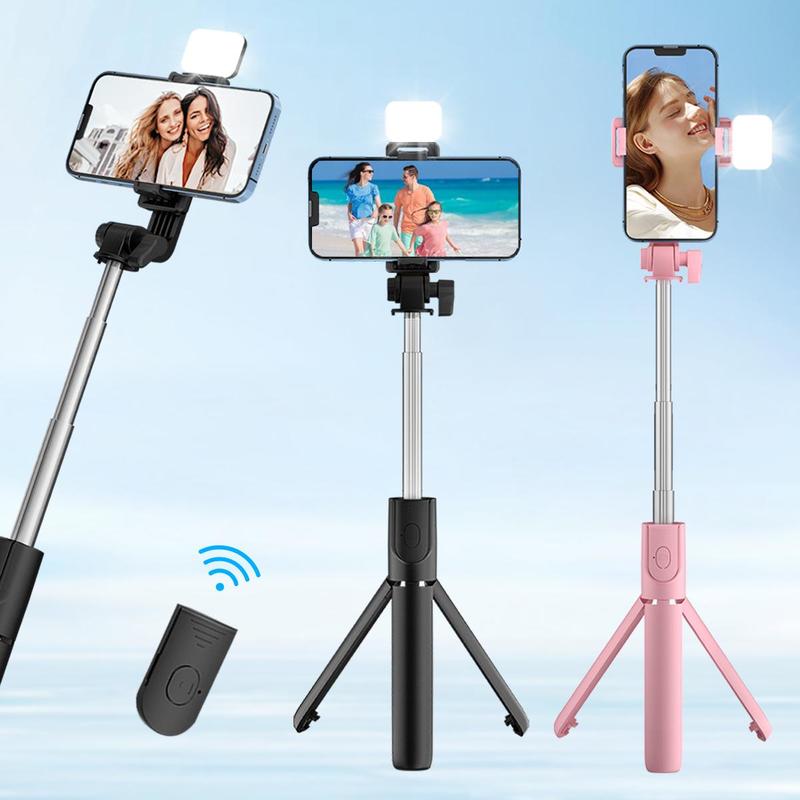 Portable Phone Selfie Stick, 360 Degree Rotatable Phone Selfie Stick with Fill Light, Handheld Photography Travel Selfie Stick Tripod