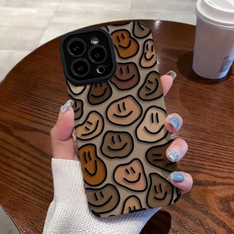 Cute Smile Face Pattern Phone Case, Durable Decorative Phone Cover, Anti-fall Phone Cases for iPhone XR 11 12 13 14 15 Pro Max Case iPhone 15 14 Plus Cases